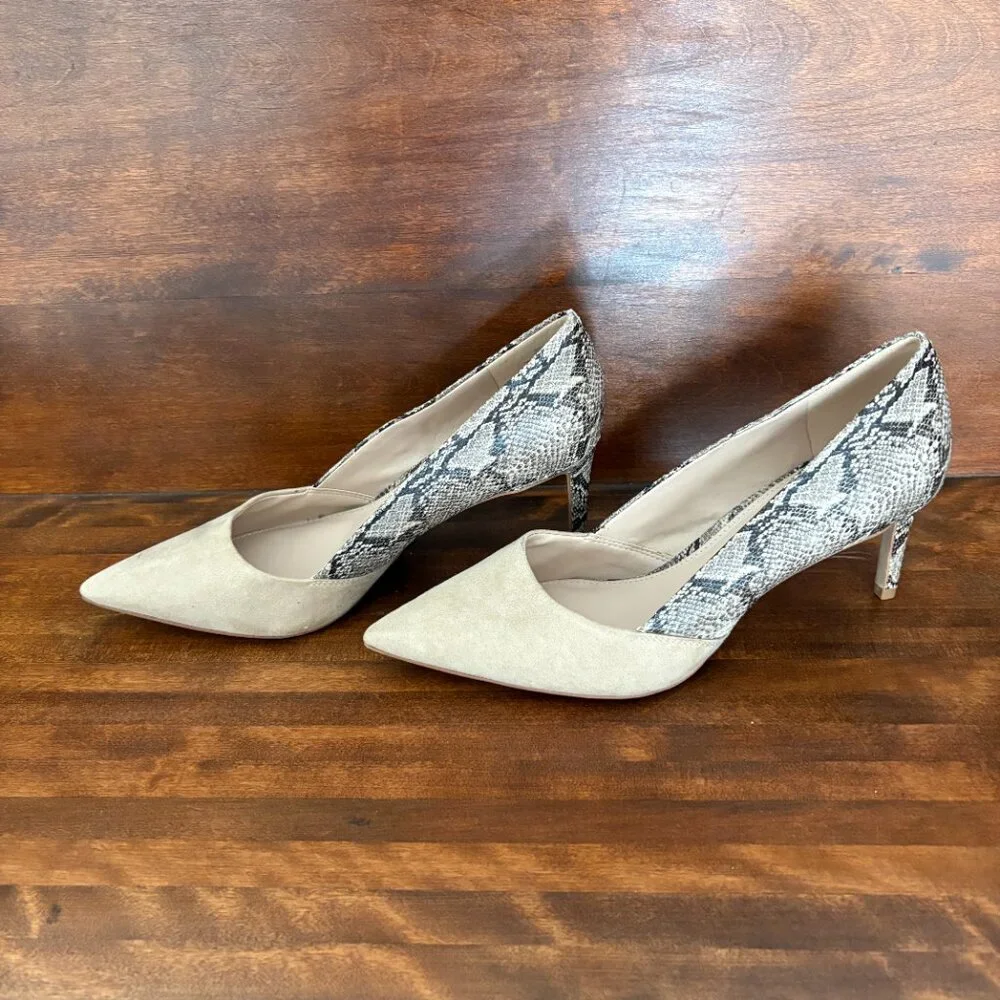 Kelly & Katie Beige Grey/Black Snakeskin Suede Pointed Toe Heel Corporate Chic 9